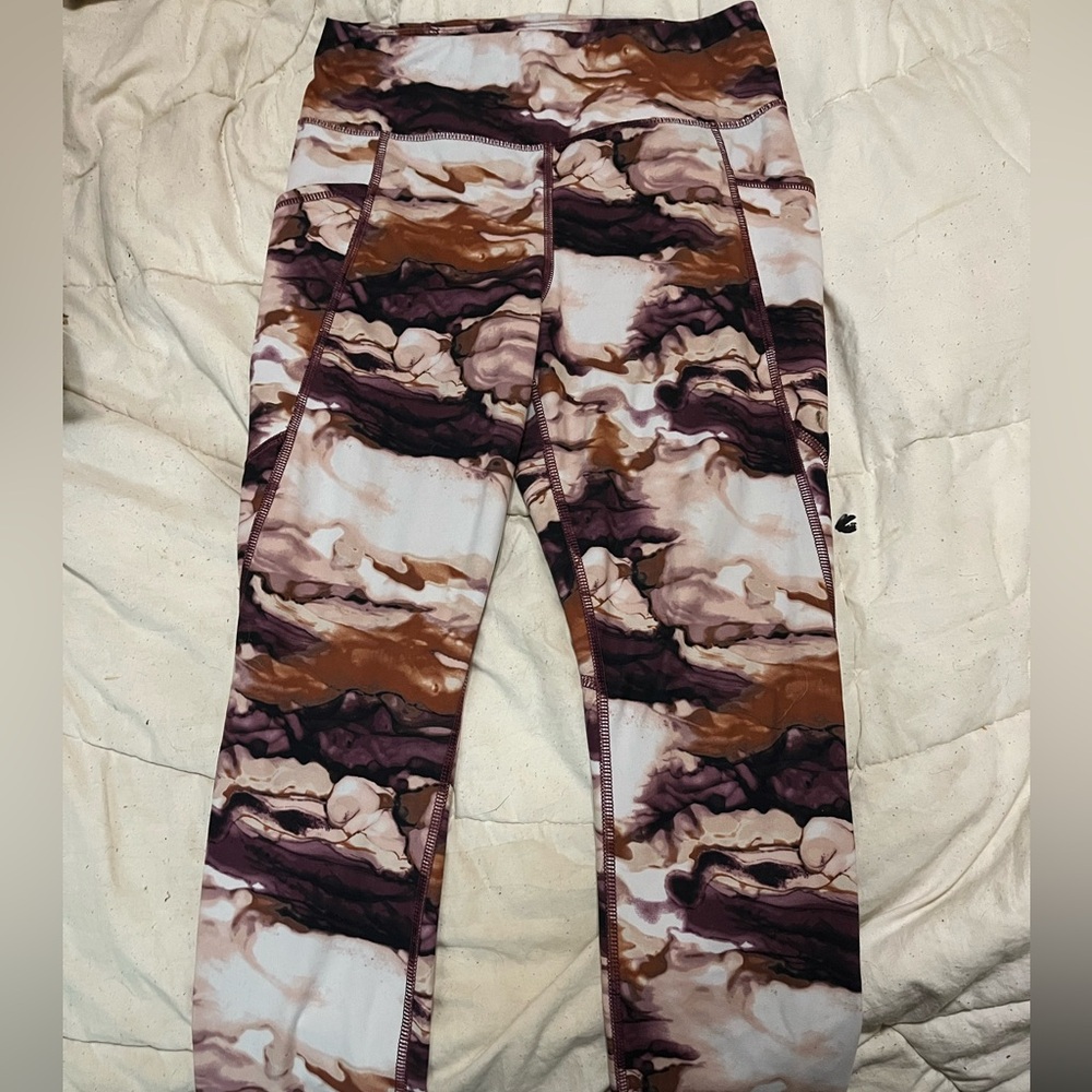 avia purple and brown marble leggings with pockets